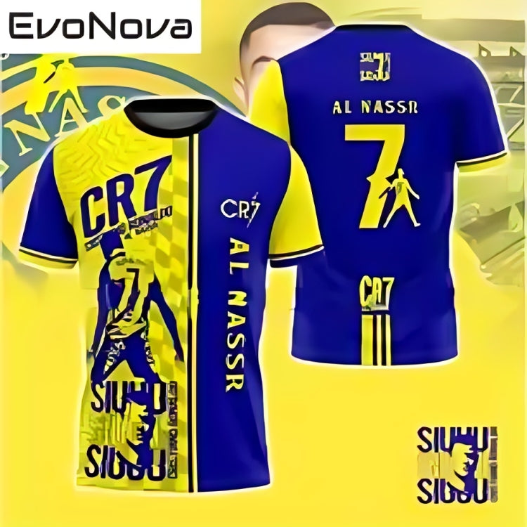 قميص إيفونوفا كريستيانو رونالدو CR7 إصدار مشجعي نادي النصر - أصفر وأزرق برسومات Siuuu